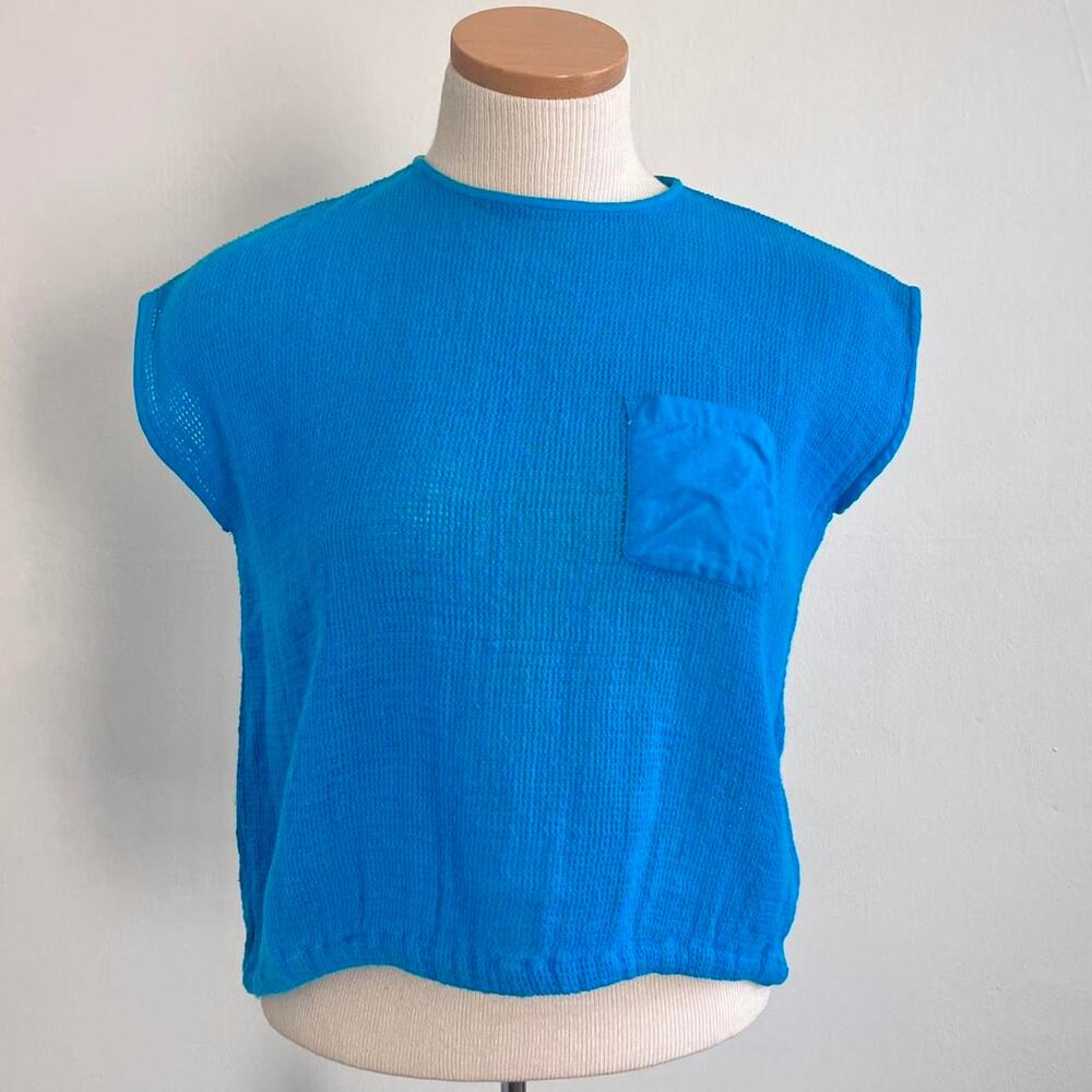Bright blue mesh knit crop